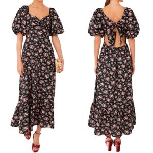 2.7 August Apparel Maxi Floral Print Dress Sweetheart Neckline Puff Sleeves Long